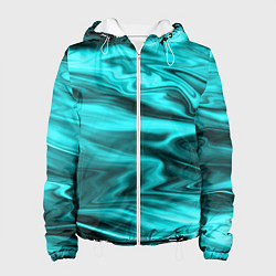 Куртка с капюшоном женская Неоновый бирюзовый мраморный узор, цвет: 3D-белый