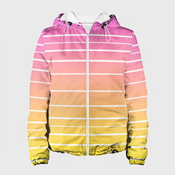 Куртка с капюшоном женская Белые полосы на розовом и желтом градиенте, цвет: 3D-белый