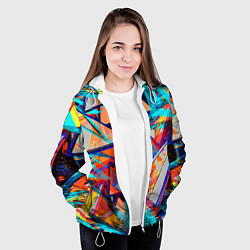 Куртка с капюшоном женская Яркий неоновый абстрактный узор, цвет: 3D-белый — фото 2