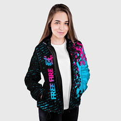 Куртка с капюшоном женская Free Fire - neon gradient: по-вертикали, цвет: 3D-черный — фото 2
