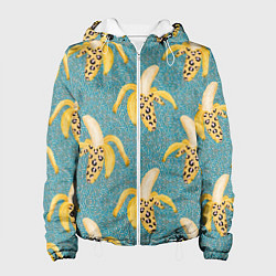 Куртка с капюшоном женская Леопардовый банан паттерн, цвет: 3D-белый