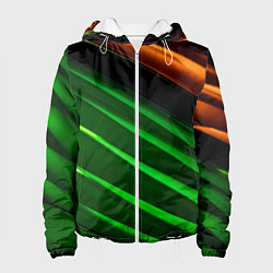 Куртка с капюшоном женская Абстрактные зелёные и оранжевые поверхности, цвет: 3D-белый