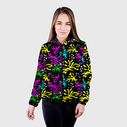 Куртка с капюшоном женская Неоновый абстрактный узор на черном фоне, цвет: 3D-черный — фото 2