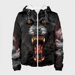 Куртка с капюшоном женская Злой волк с открытой пастью, цвет: 3D-белый