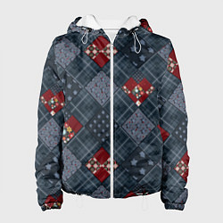 Куртка с капюшоном женская Red and blue denim patchwork, цвет: 3D-белый
