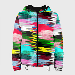 Куртка с капюшоном женская Абстрактный многоцветный неоновый узор, цвет: 3D-черный