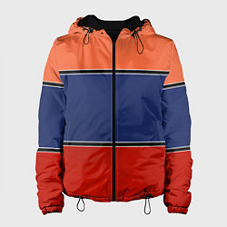 Куртка с капюшоном женская Combined pattern striped orange red blue, цвет: 3D-черный