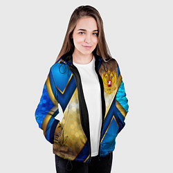 Куртка с капюшоном женская Золотой герб России на синем объемном фоне, цвет: 3D-черный — фото 2