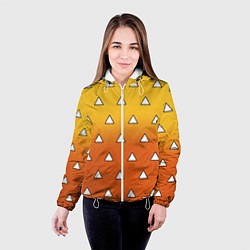 Куртка с капюшоном женская Оранжевое кимоно с треугольниками - Зеницу клинок, цвет: 3D-белый — фото 2