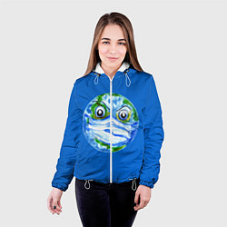 Куртка с капюшоном женская Злая планета Земля в маске, цвет: 3D-белый — фото 2