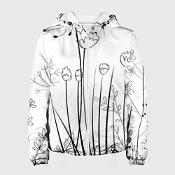 Женская куртка Цветочный черно-белый орнамент