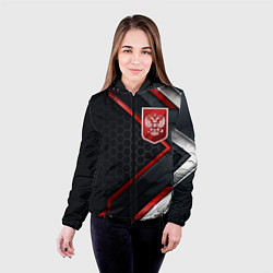 Куртка с капюшоном женская Герб России - объемные пластины на фоне, цвет: 3D-черный — фото 2