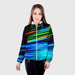 Куртка с капюшоном женская Абстрактные неоновые полосы, цвет: 3D-белый — фото 2