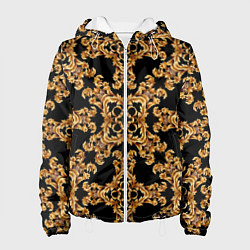 Куртка с капюшоном женская Золотая гжель ретро цветы, цвет: 3D-белый