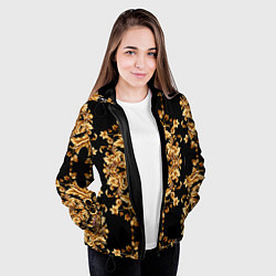 Куртка с капюшоном женская Золотая гжель модные цветы, цвет: 3D-черный — фото 2