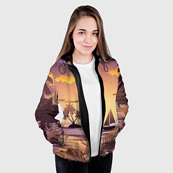 Куртка с капюшоном женская Лодка в море на закате возле тропических островов, цвет: 3D-черный — фото 2