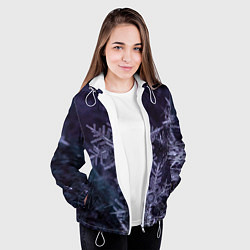 Куртка с капюшоном женская Снежинки макро фото, цвет: 3D-белый — фото 2