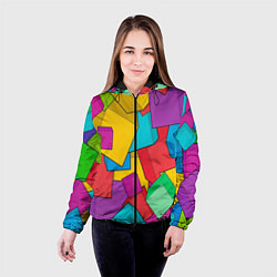 Куртка с капюшоном женская Фон из разноцветных кубиков, цвет: 3D-черный — фото 2