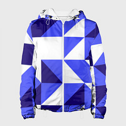Куртка с капюшоном женская Абстрактный сине-белый паттерн, цвет: 3D-белый