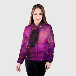 Куртка с капюшоном женская Розово-фиолетовый абстрактный фон и краски, цвет: 3D-черный — фото 2