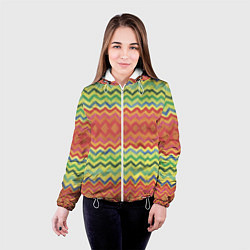 Куртка с капюшоном женская Уютный красно-зеленый зигзаг, цвет: 3D-белый — фото 2