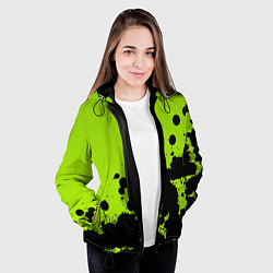 Куртка с капюшоном женская Чёрные кляксы на зелёном фоне, цвет: 3D-черный — фото 2