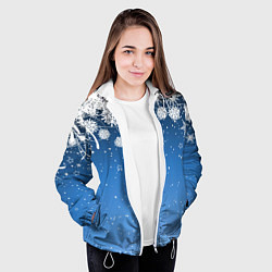 Куртка с капюшоном женская Снежный узор на синем фоне, цвет: 3D-белый — фото 2