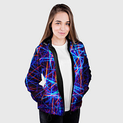Куртка с капюшоном женская Красно-синие неоновые линии, цвет: 3D-черный — фото 2