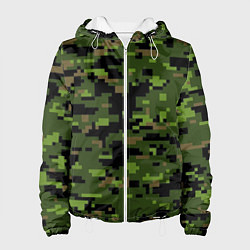 Куртка с капюшоном женская Камуфляж лесной пиксель, цвет: 3D-белый