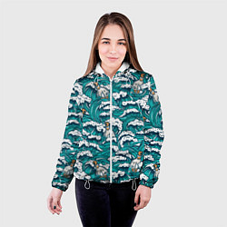 Куртка с капюшоном женская Узор с волнами, цвет: 3D-белый — фото 2