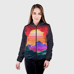 Куртка с капюшоном женская Синтвейв неоновые горы на закате, цвет: 3D-черный — фото 2