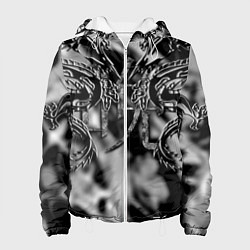 Куртка с капюшоном женская Оттенки серого черные трайбл драконы татуировка, цвет: 3D-белый