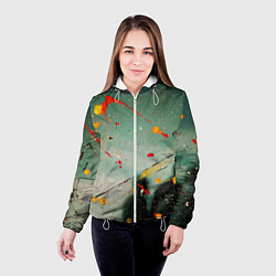 Куртка с капюшоном женская Светло-зелёный фон и разные краски, цвет: 3D-белый — фото 2
