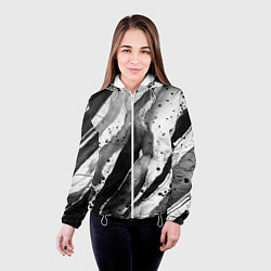 Куртка с капюшоном женская Черные акварельные разводы, цвет: 3D-белый — фото 2