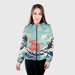 Куртка с капюшоном женская Морской пейзаж с большими волнами на закате, цвет: 3D-черный — фото 2