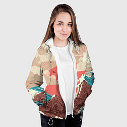 Куртка с капюшоном женская Большие океанские волны и скалистый остров на зака, цвет: 3D-белый — фото 2