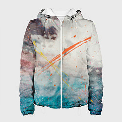 Куртка с капюшоном женская Абстрактные мазки красок на тенях и тумане, цвет: 3D-белый