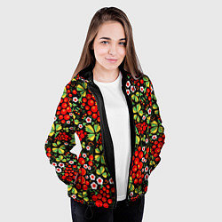 Куртка с капюшоном женская Русские узоры - цветы и ягоды, цвет: 3D-черный — фото 2