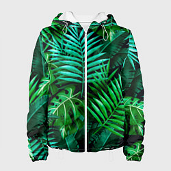 Куртка с капюшоном женская Тропические растения - текстура, цвет: 3D-белый