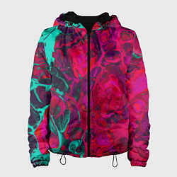 Куртка с капюшоном женская Зелено-малиновые разводы, цвет: 3D-черный