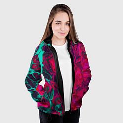 Куртка с капюшоном женская Зелено-малиновые разводы, цвет: 3D-черный — фото 2