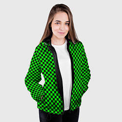 Куртка с капюшоном женская Зелёная шахматка - паттерн, цвет: 3D-черный — фото 2