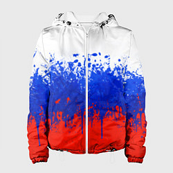 Куртка с капюшоном женская Флаг России с горизонтальными подтёками, цвет: 3D-белый