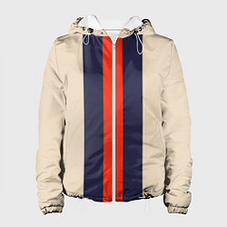 Куртка с капюшоном женская Полосы триколор синий красный, цвет: 3D-белый