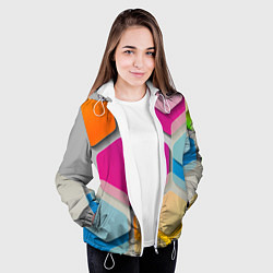 Куртка с капюшоном женская Абстрактные разноцветные геометрические фигуры, цвет: 3D-белый — фото 2