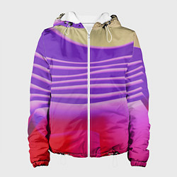 Куртка с капюшоном женская Волнообразные листы разных цветов, цвет: 3D-белый