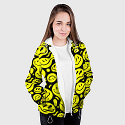 Куртка с капюшоном женская Кислотный желтый смайлик, цвет: 3D-белый — фото 2