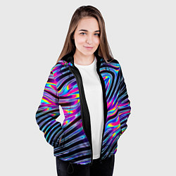 Куртка с капюшоном женская Голографические полосы, цвет: 3D-черный — фото 2