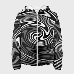Куртка с капюшоном женская Black and white abstract pattern, цвет: 3D-белый