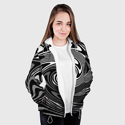 Куртка с капюшоном женская Black and white abstract pattern, цвет: 3D-белый — фото 2